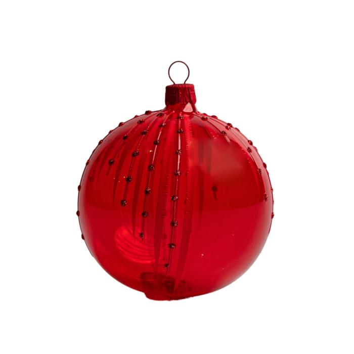 Skleněné vánoční ozdoby basic Red - Red koule zdobené, 6 ks