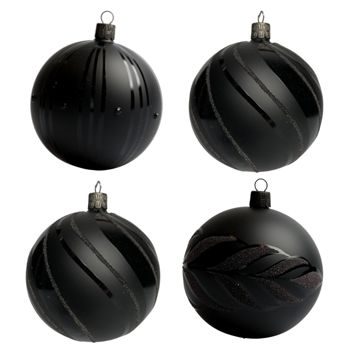 Skleněné vánoční ozdoby basic Nero - Nero elegantní černá, 4 ks